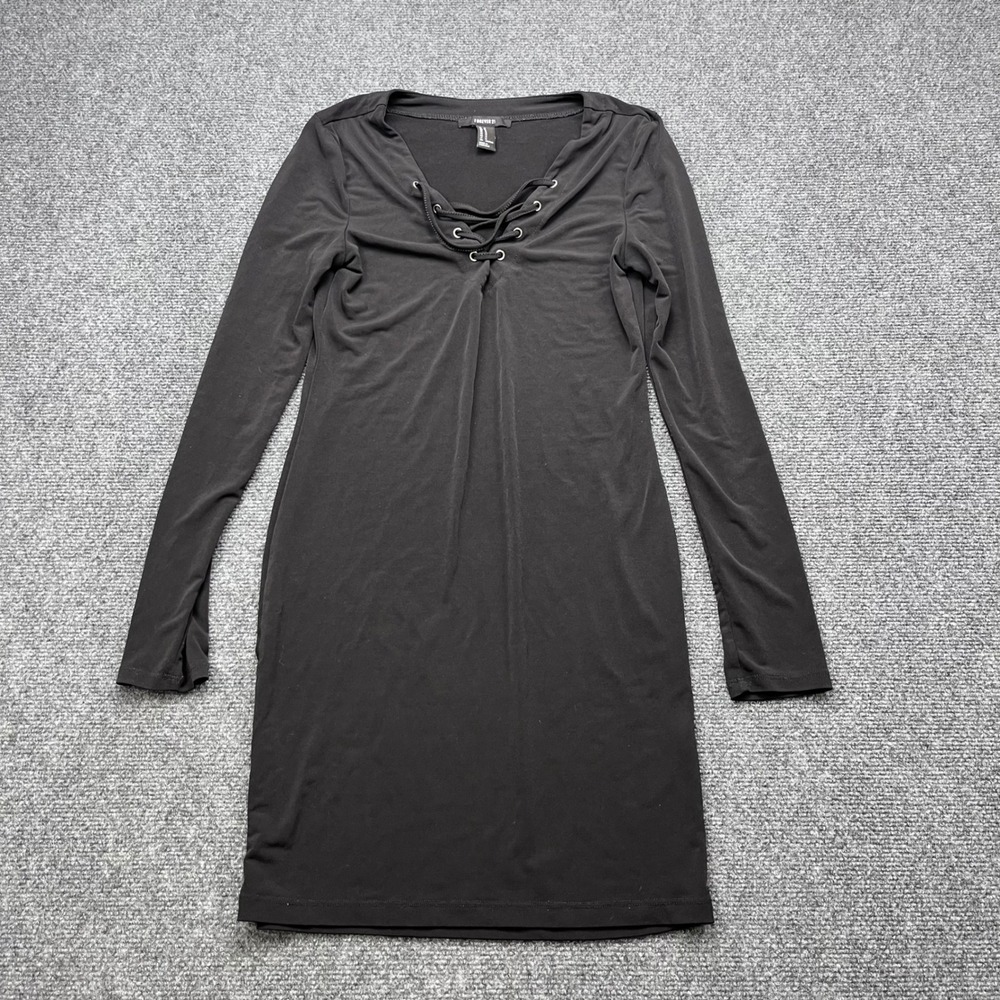 Forever 21 Lace Up Long Sleeve Black Bodycon Mini Dress‎
